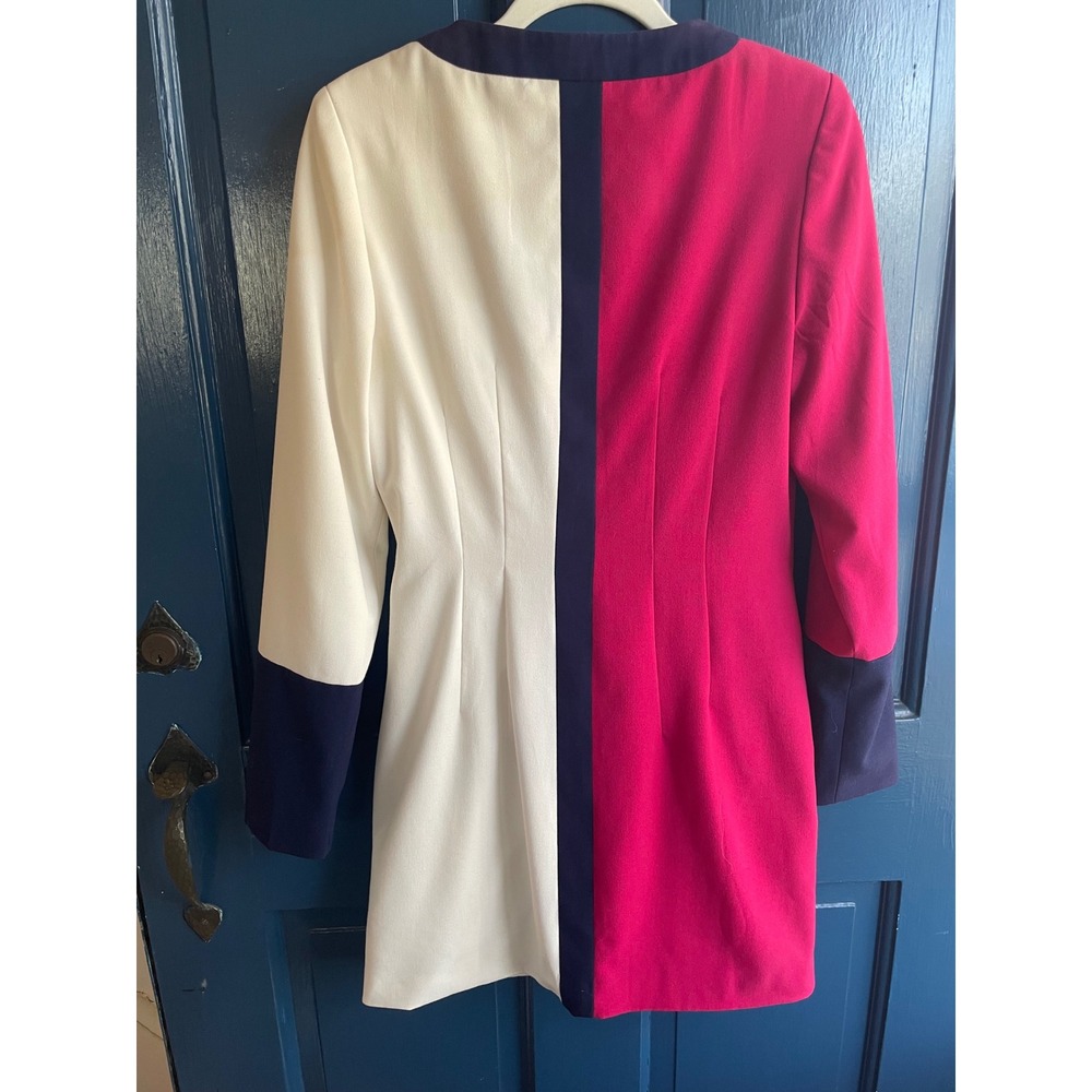 VENUS Blazer Dress Wrap Style Colorblock Bold Pink‎ Cream Navy Size 10 EUC - Picture 2 of 7